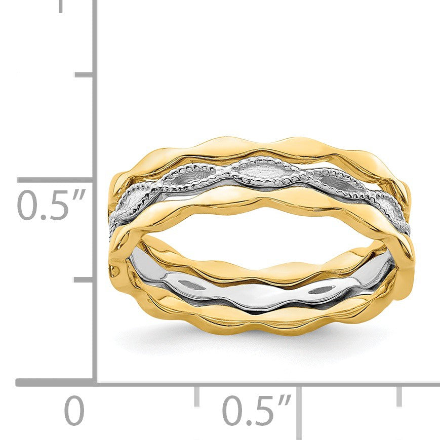 14K Two-tone Set of 3 Stackable Rings
