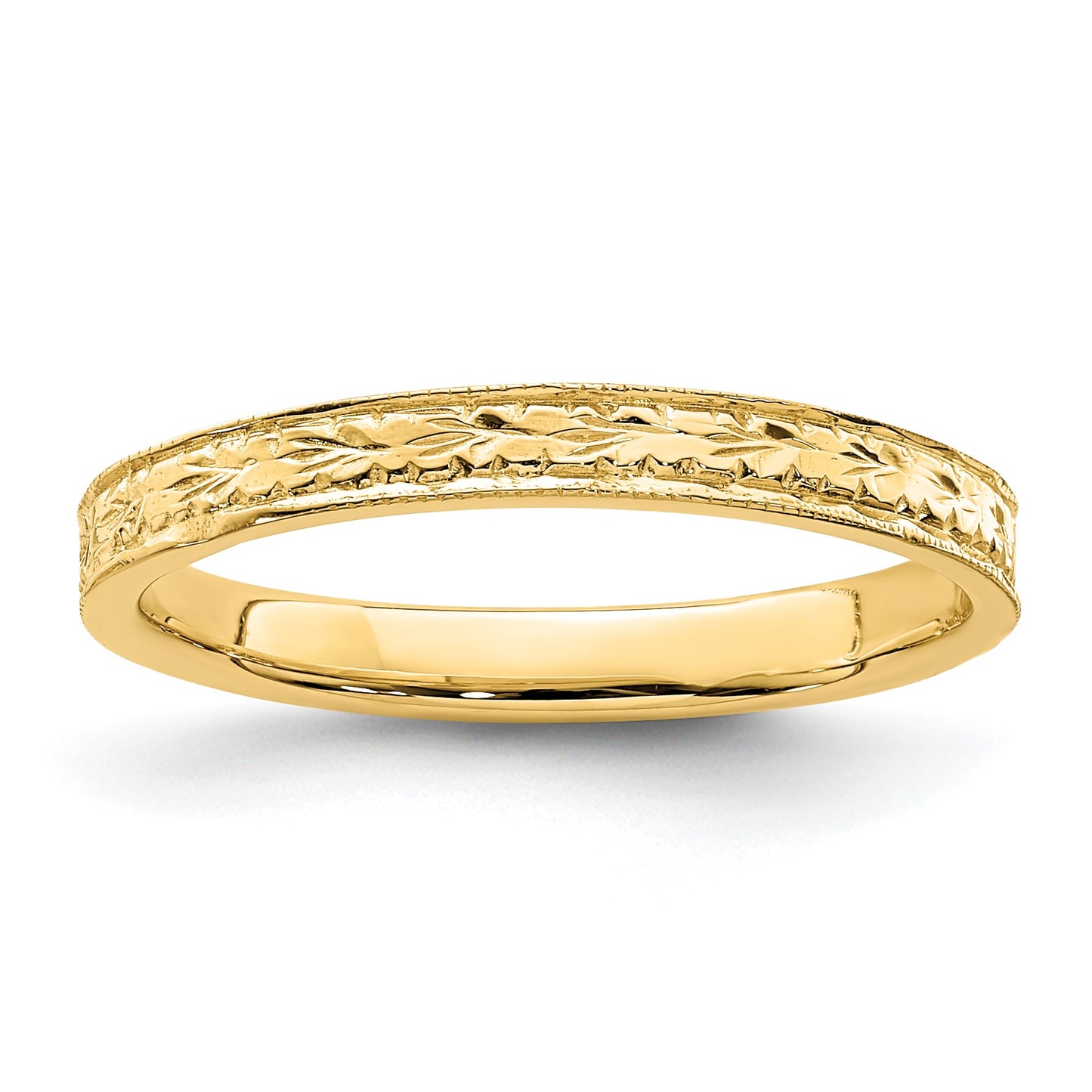 14K Polished 2.5mm Floral Band Size 7