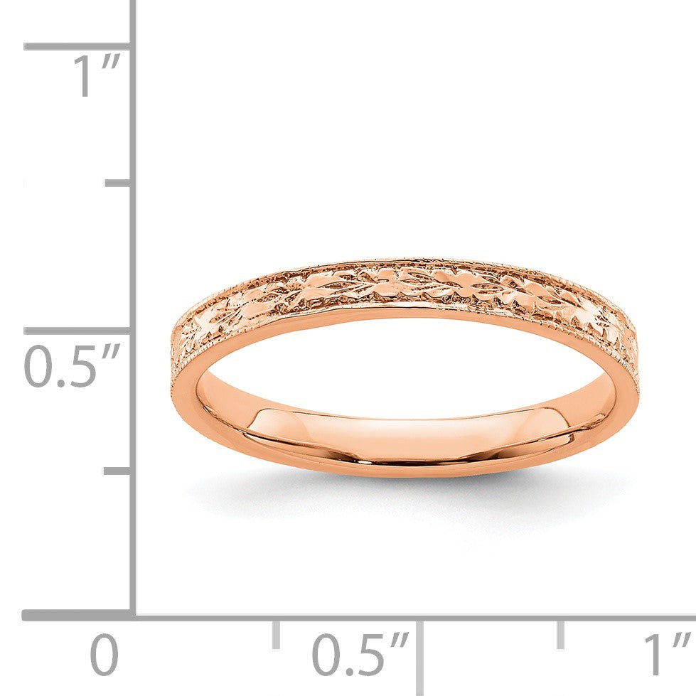 14K Rose Gold Polished 2.5mm Floral Band Size 7