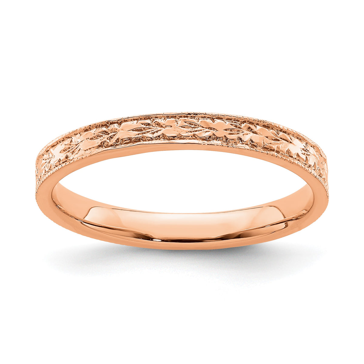 14K Rose Gold Polished 2.5mm Floral Band Size 7