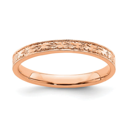14K Rose Gold Polished 2.5mm Floral Band Size 7