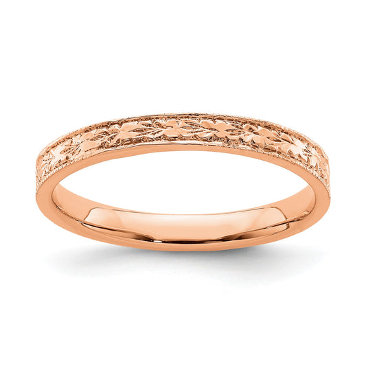 14K Rose Gold Polished 2.5mm Floral Band Size 7