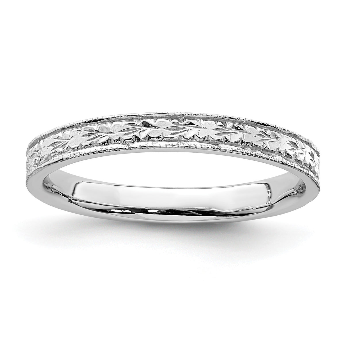 14K White Gold Polished 2.5mm Floral Band Size 7