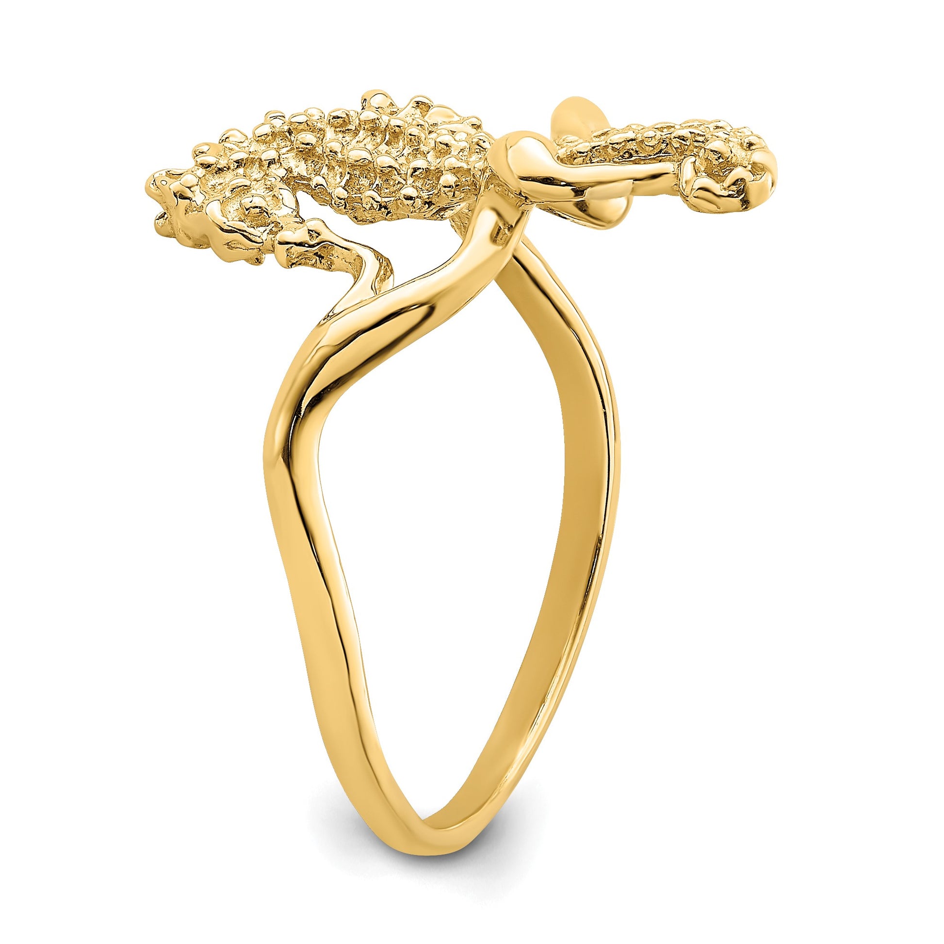14K Polished and Textured 2-D Size 7 Seahorse Ring