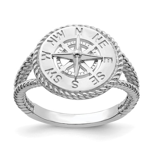 14K White Gold Nautical Compass Rope Ring