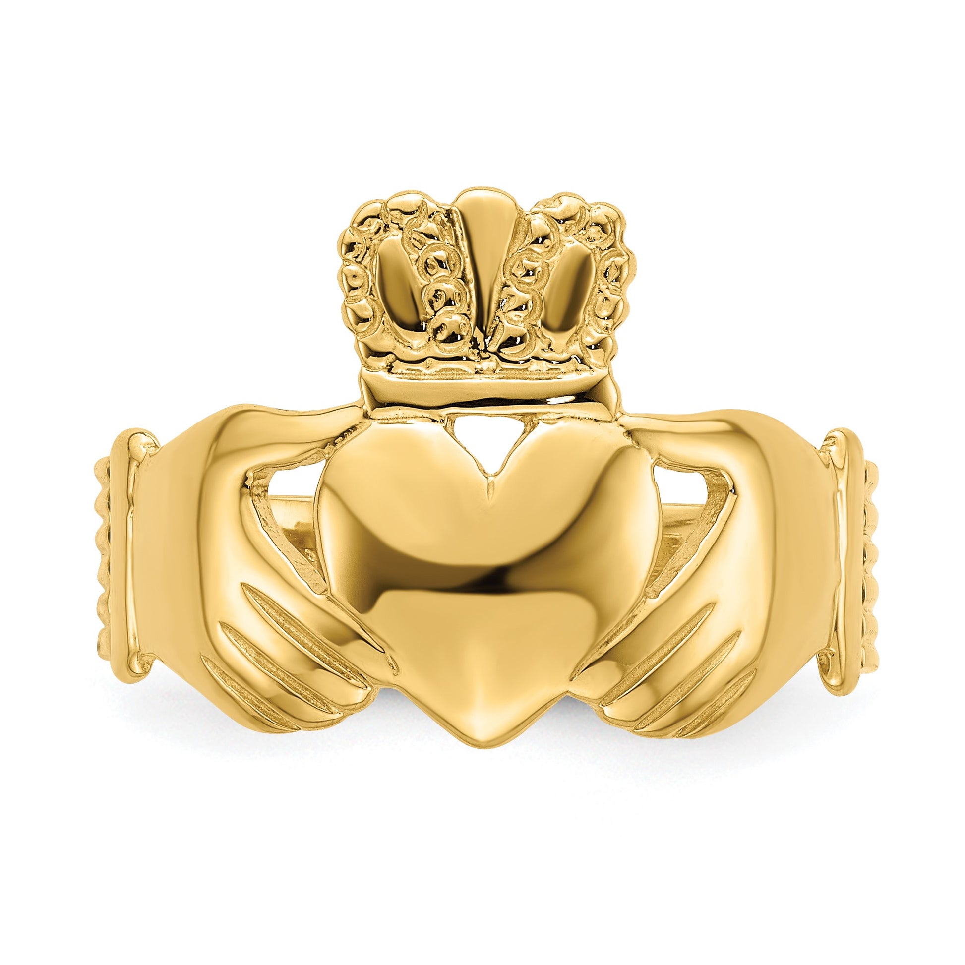 14k Mens Polished Size 9 Claddagh Ring