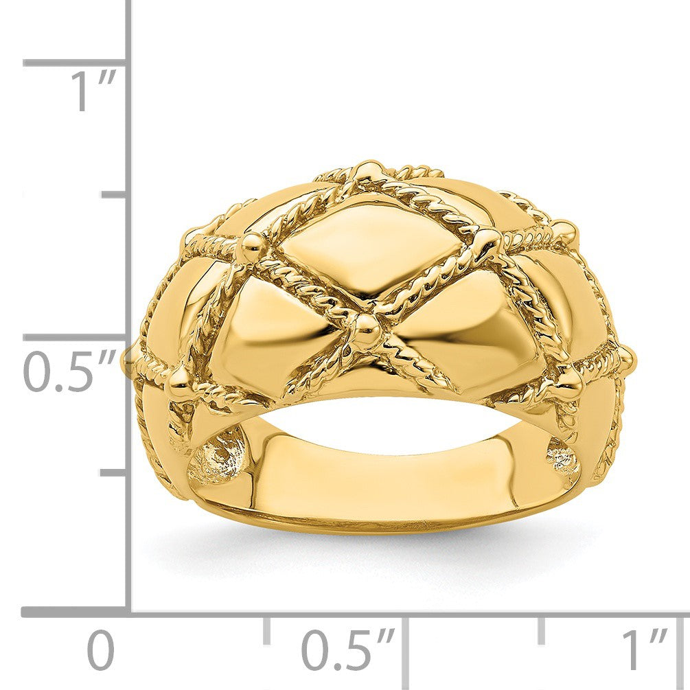 14k Quilted Rope Solid Dome Ring