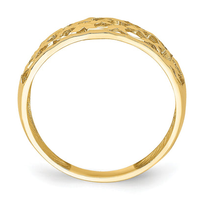 14K Solid Diamond-cut Woven Pattern Dome Ring