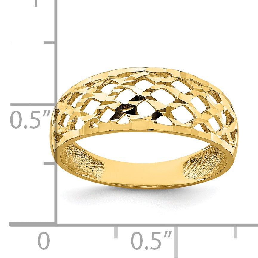 14K Solid Diamond-cut Woven Pattern Dome Ring
