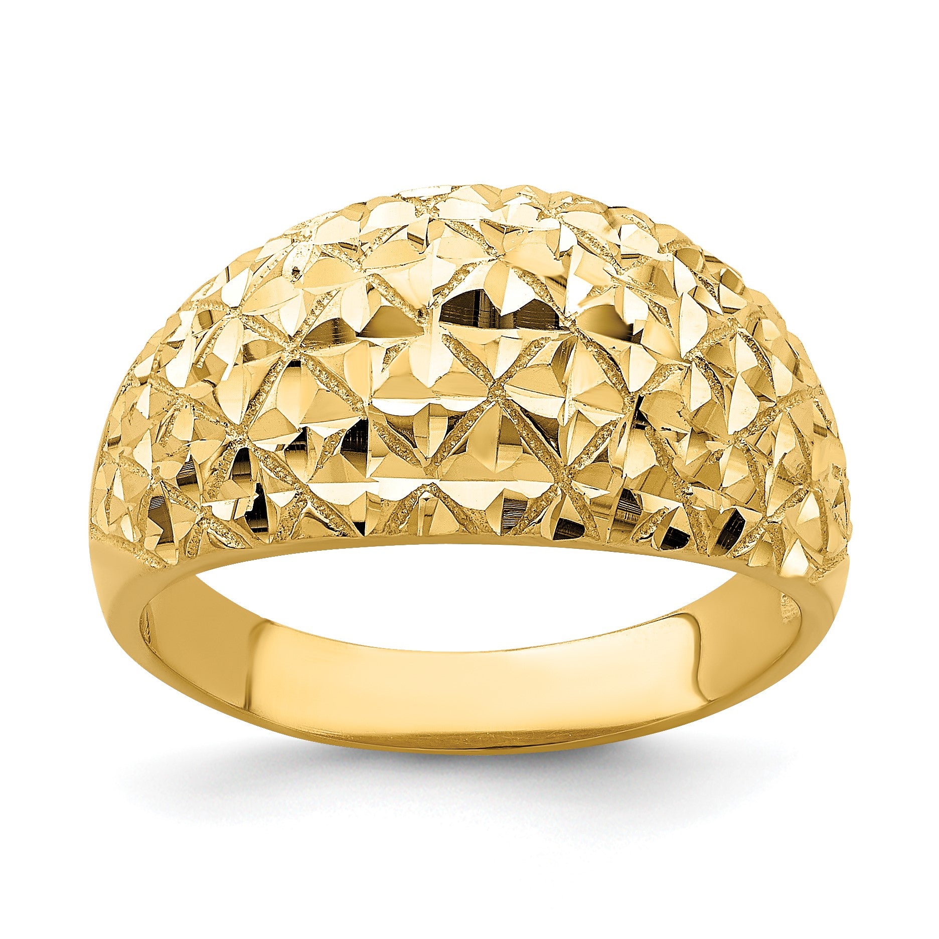 14K  Diamond-cut Quilted Pattern Dome Ring