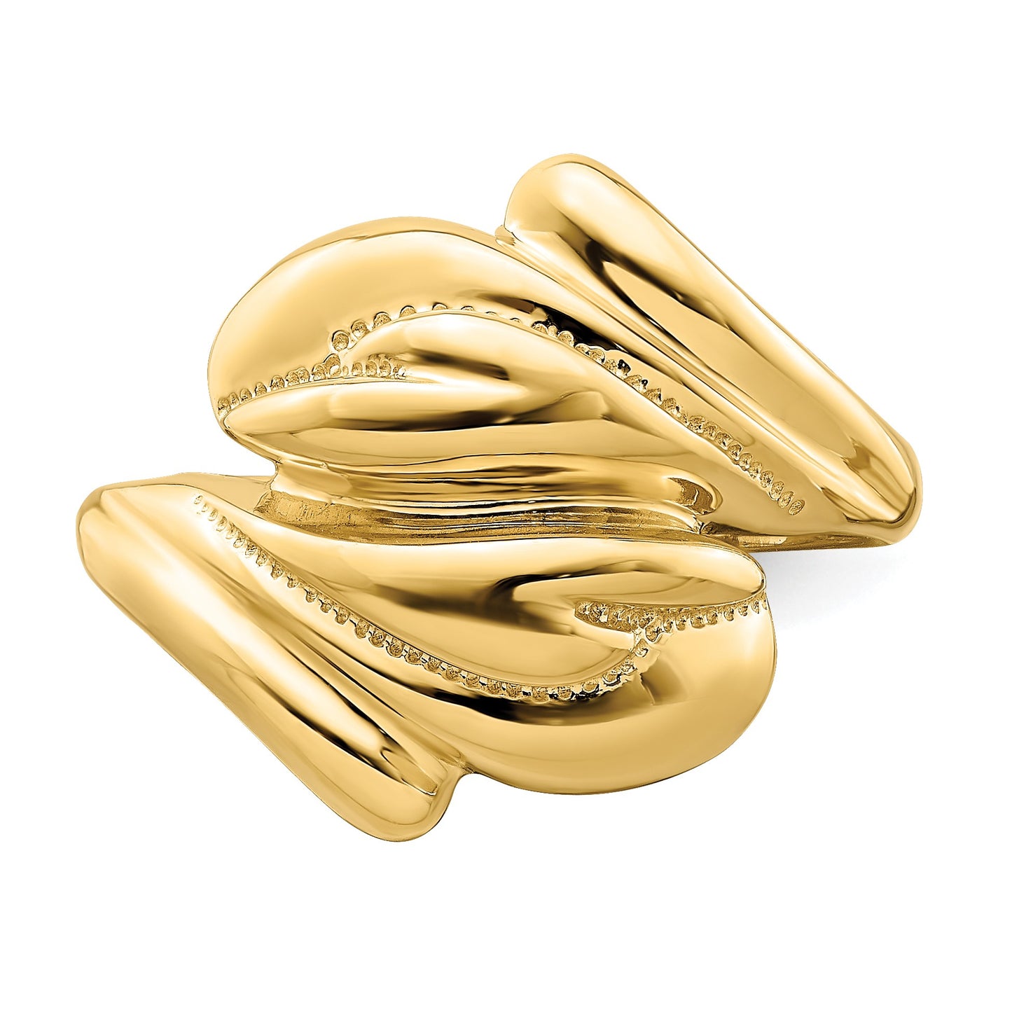 14k Polished Beaded Swirl Crossover Ring