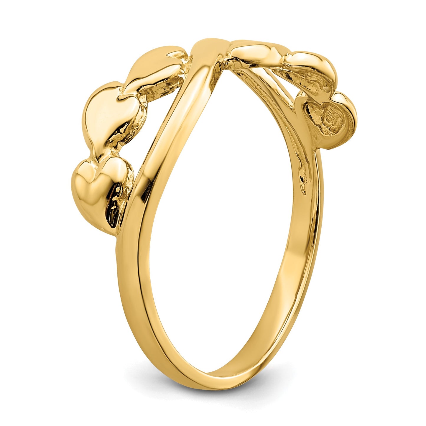 14k Polished Cross-over Design Heart Ring