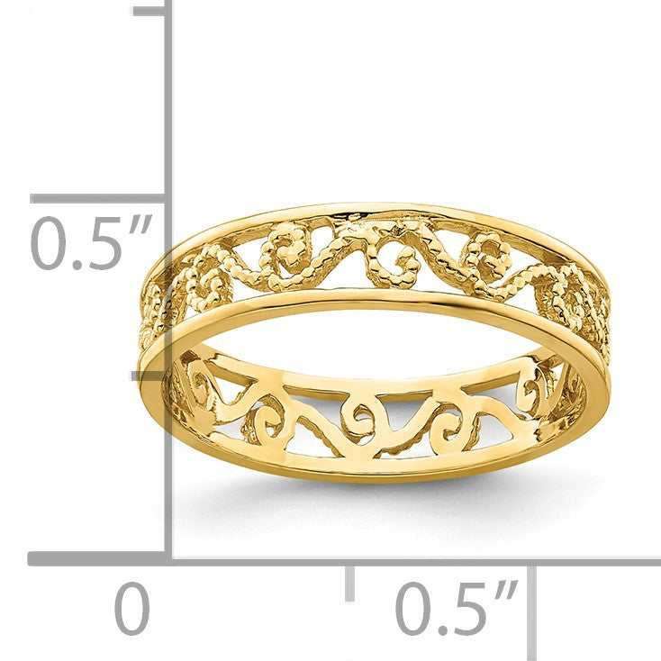 14k Beaded Scroll Cut-Out 3.8mm Band Size 2 Baby / Childs Ring