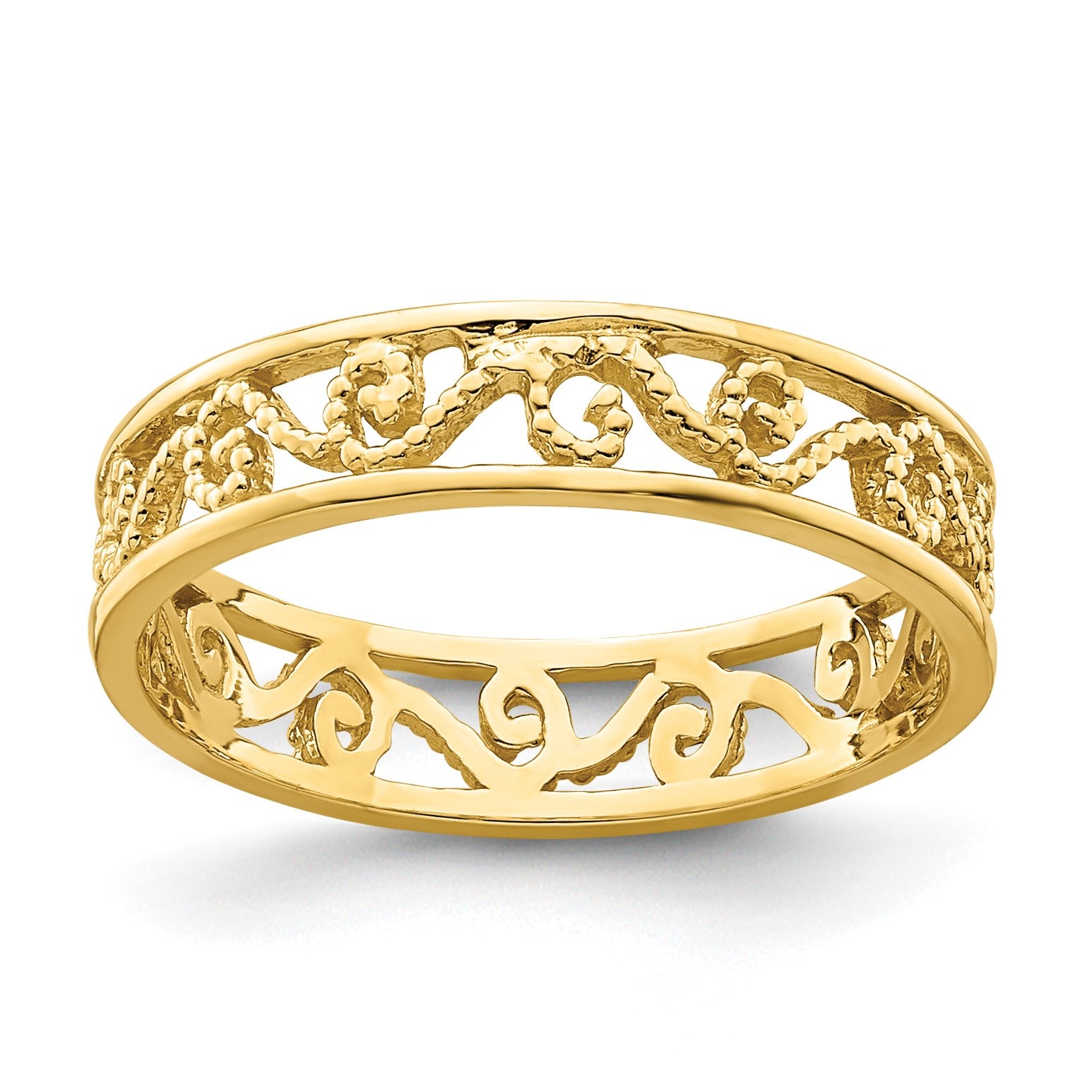 14k Beaded Scroll Cut-Out 3.8mm Band Size 2 Baby / Childs Ring