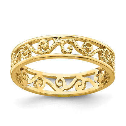 14k Beaded Scroll Cut-Out 3.8mm Band Size 2 Baby / Childs Ring