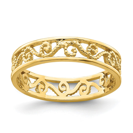 14k Beaded Scroll Cut-Out 3.8mm Band Size 2 Baby / Childs Ring
