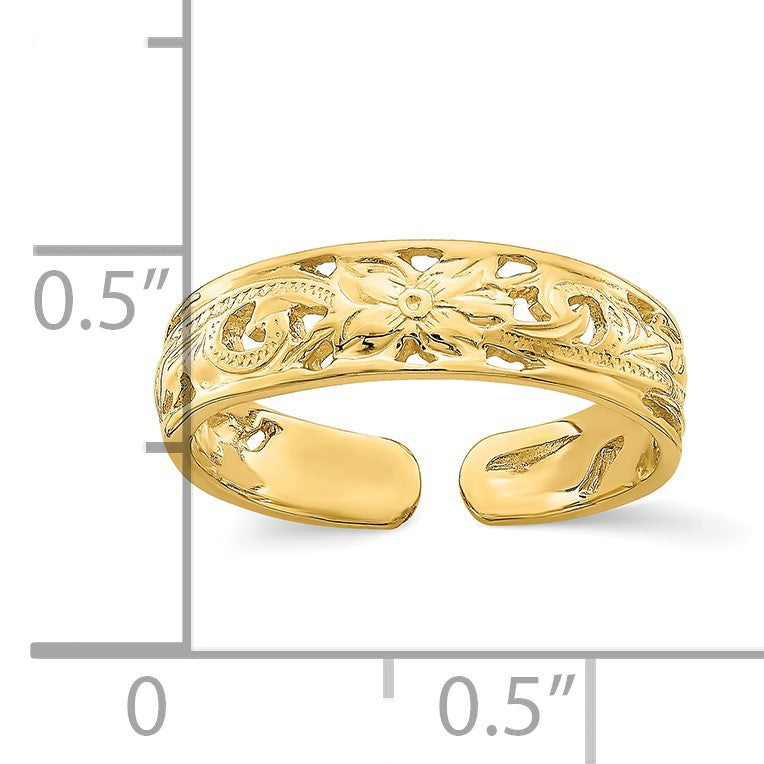 14k Adjustable Flower with Leaf Trim Toe Ring