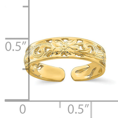 14k Adjustable Flower with Leaf Trim Toe Ring
