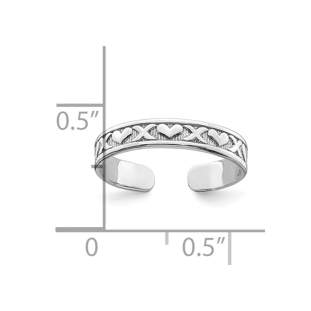 14K White Gold Small X and Hearts Adjustable Toe Ring