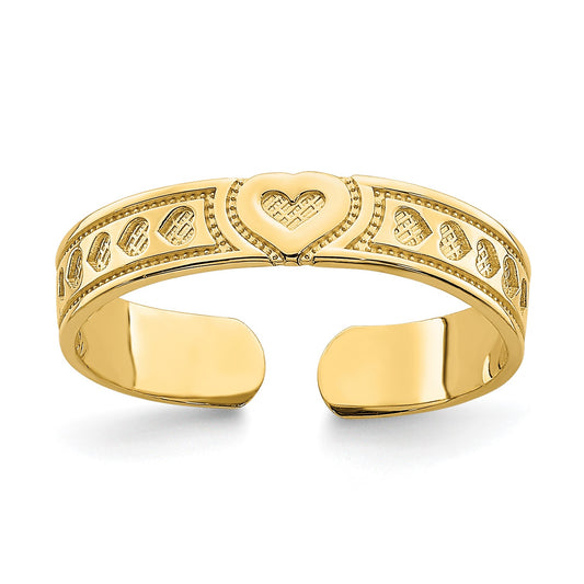 14k Polished Heart Design Adjustable Toe Ring