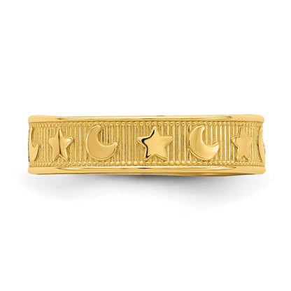 14K Star and Moon Adjustable Toe Ring