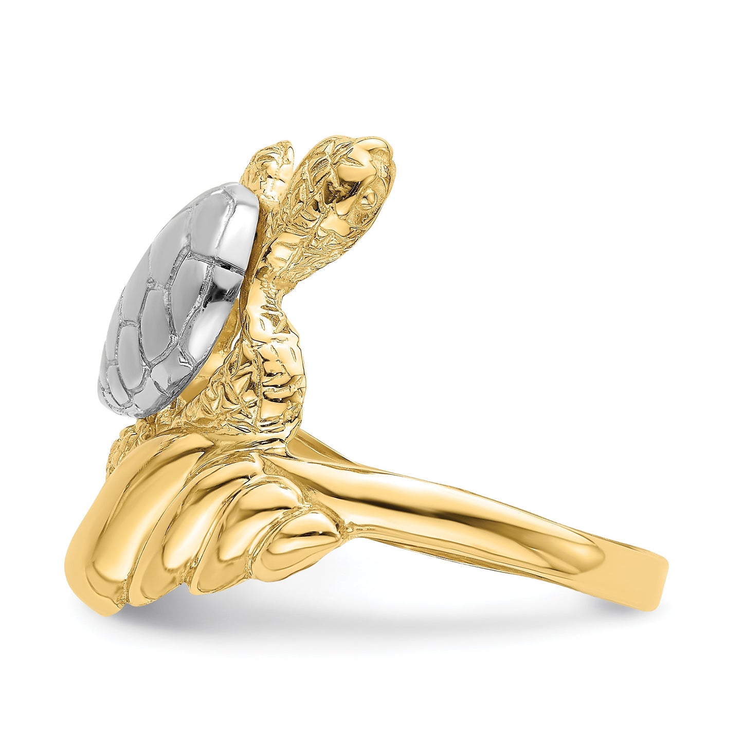 14K and White Rhodium Turtle Ring