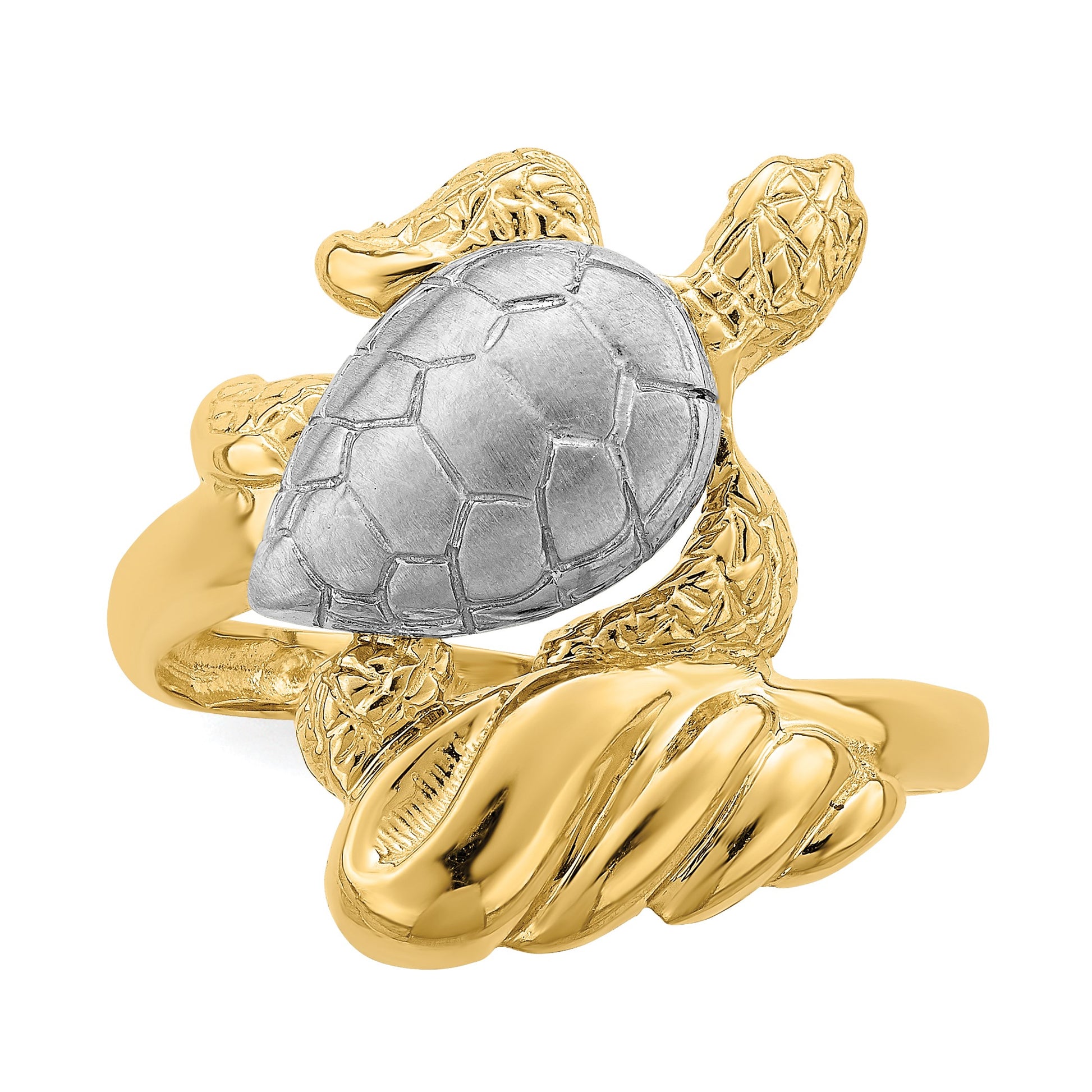 14K and White Rhodium Turtle Ring