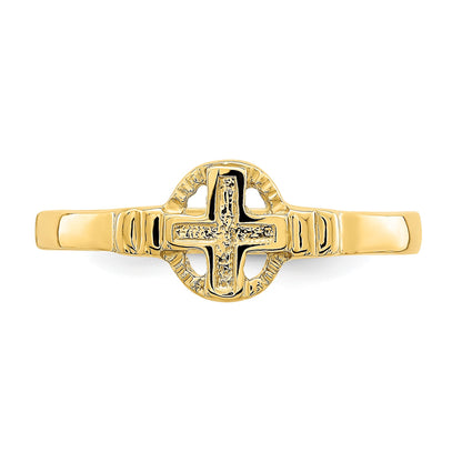 14k Polished Cross In Circle Ring