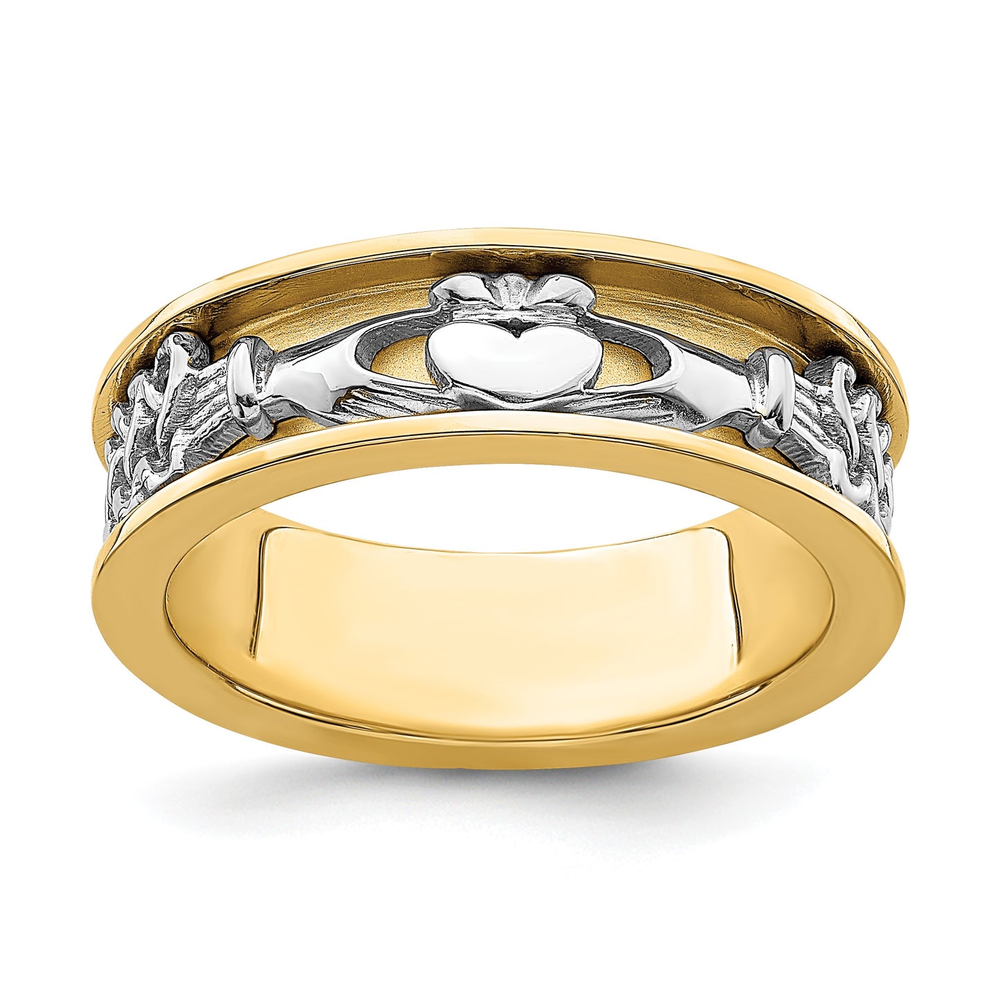 14k Two-tone Mens Claddagh Band