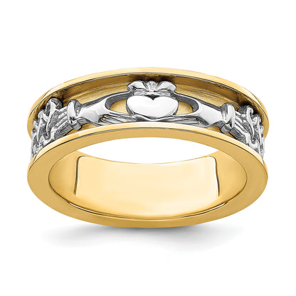14k Two-tone Mens Claddagh Band