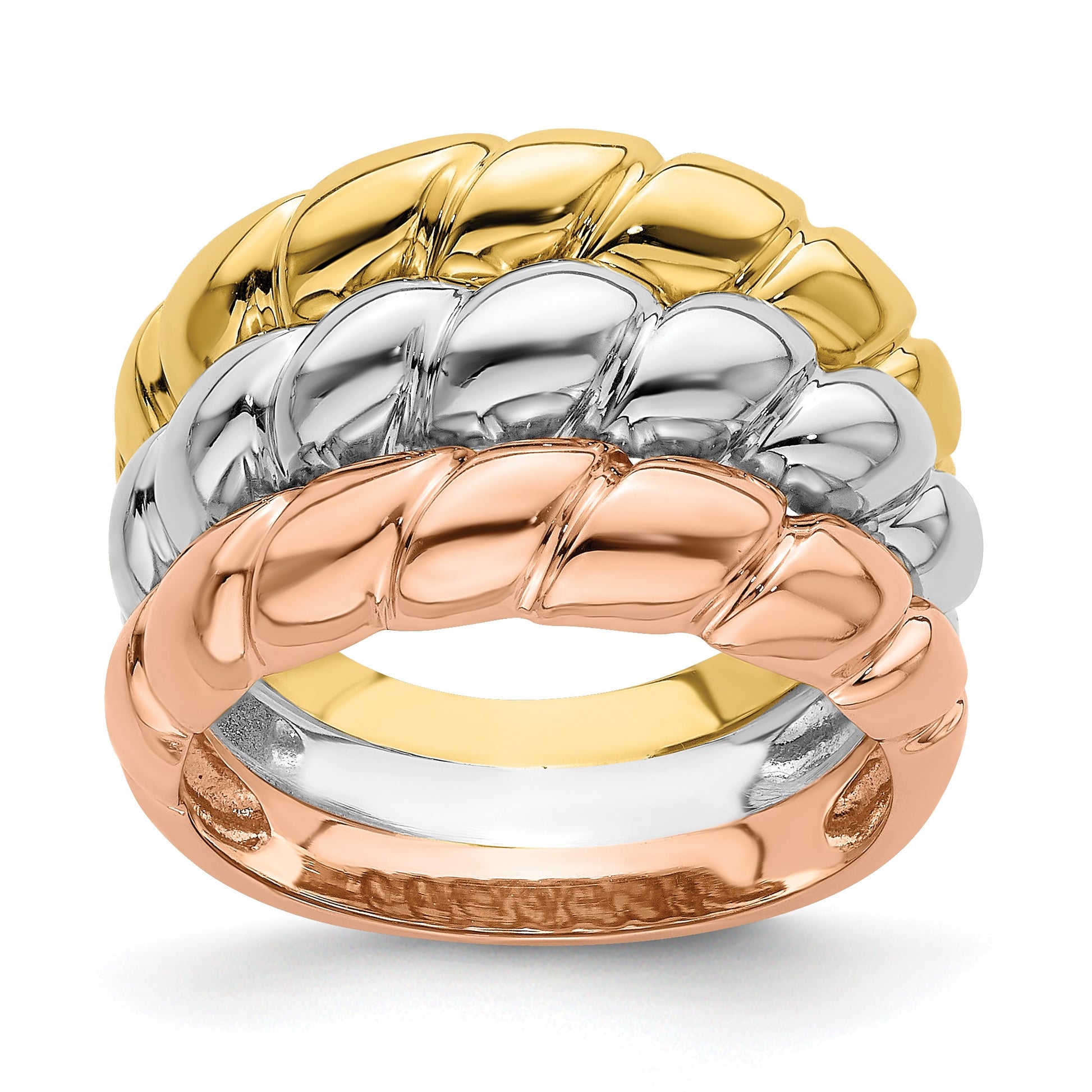 14k Tri-Color Triple Shrimp Band