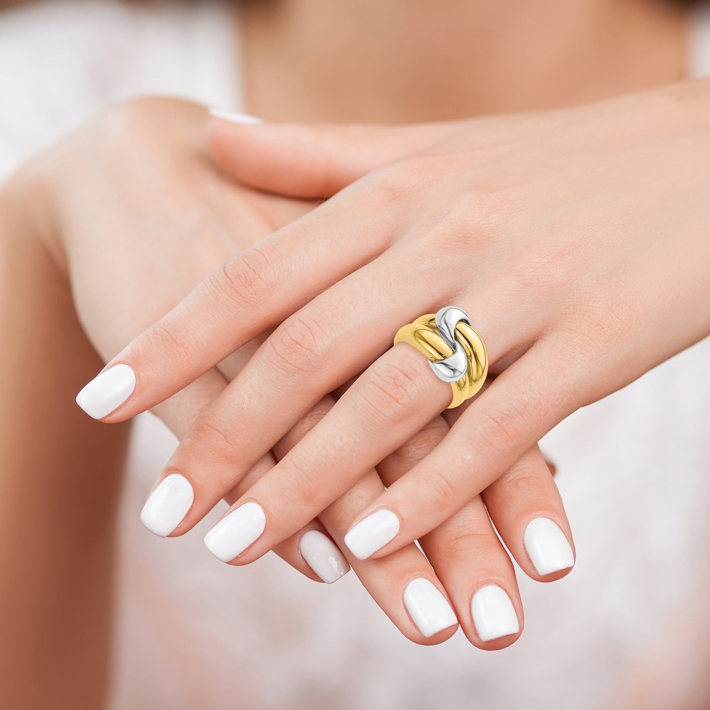 14K Two-Tone Polished Knot Dome Ring