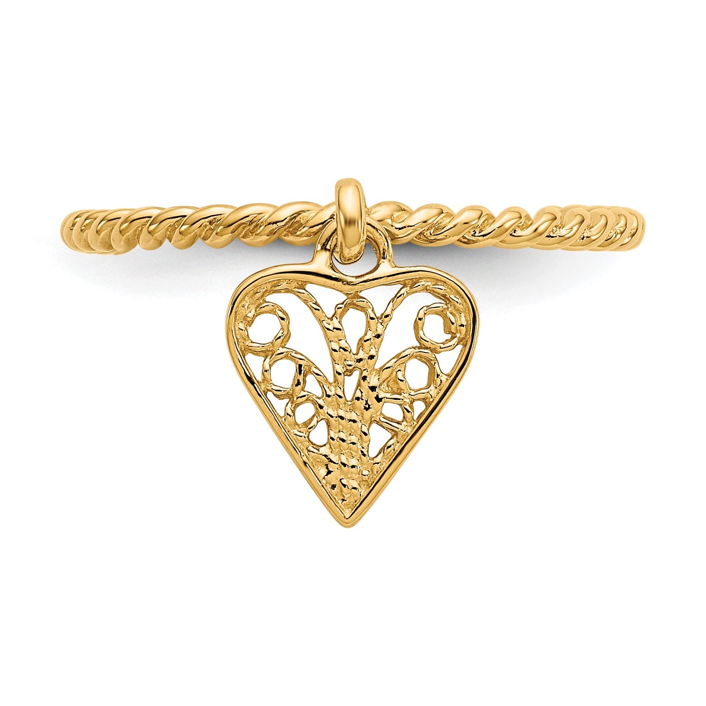 14k Dangle Filigree Heart Ring