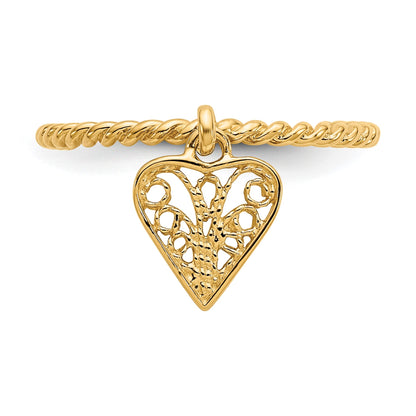 14k Dangle Filigree Heart Ring