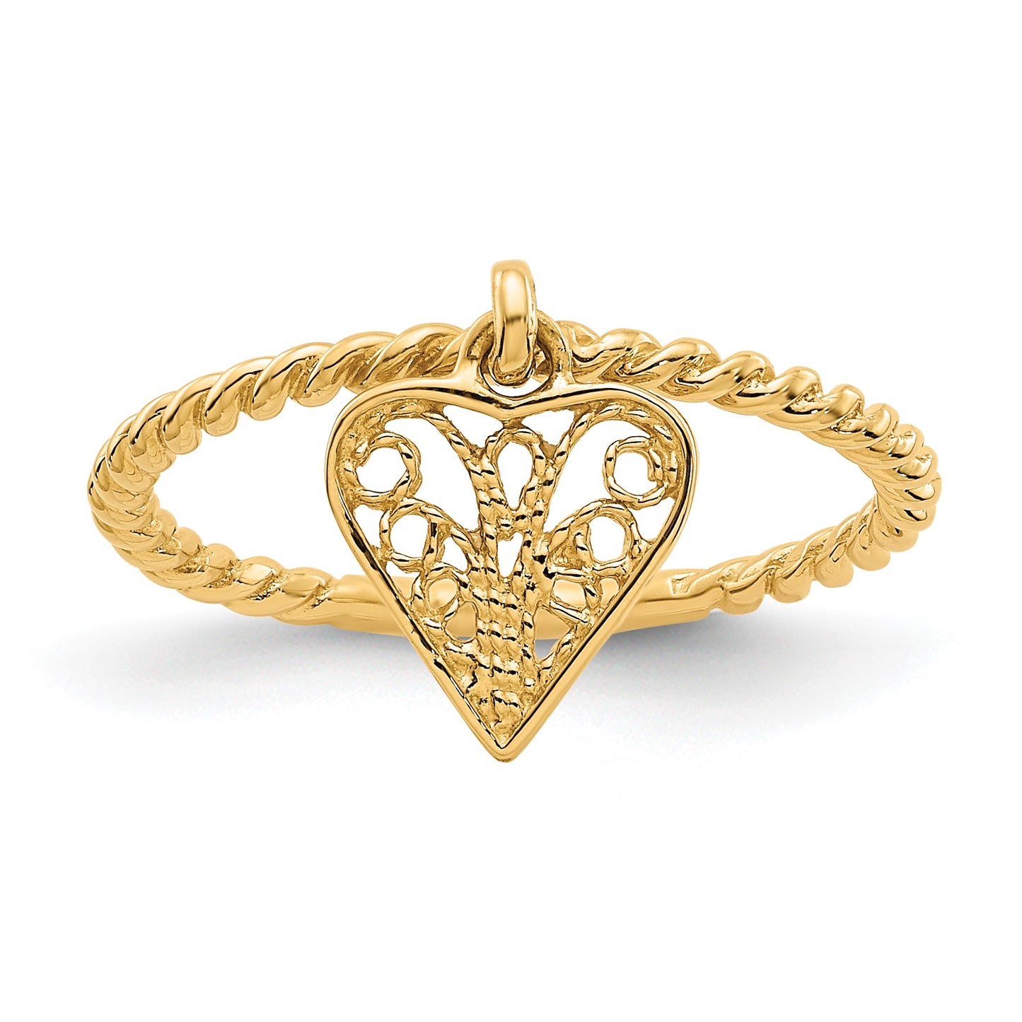 14k Dangle Filigree Heart Ring