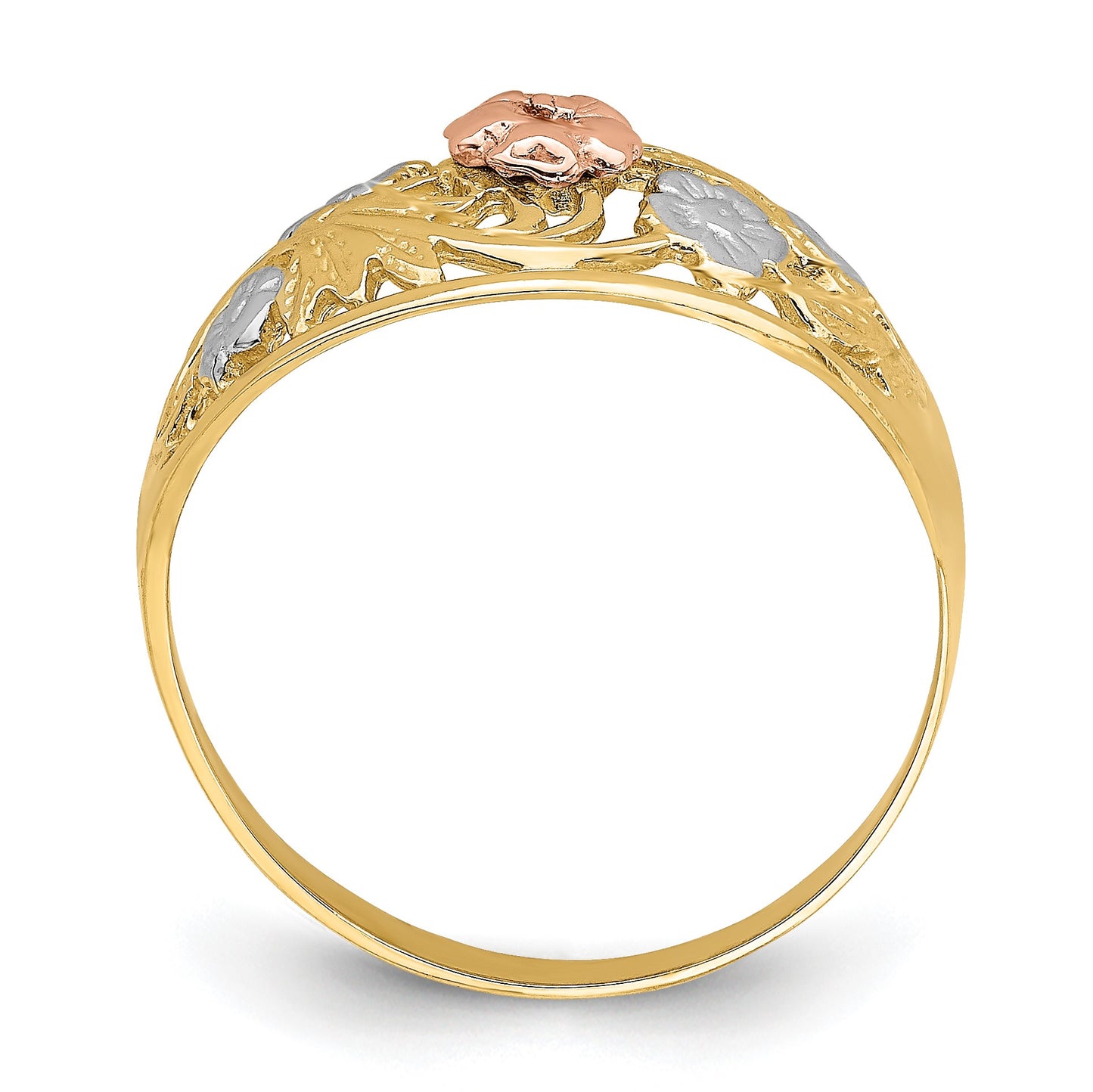 14k Tri-Color with White Rhodium Floral Dome Ring