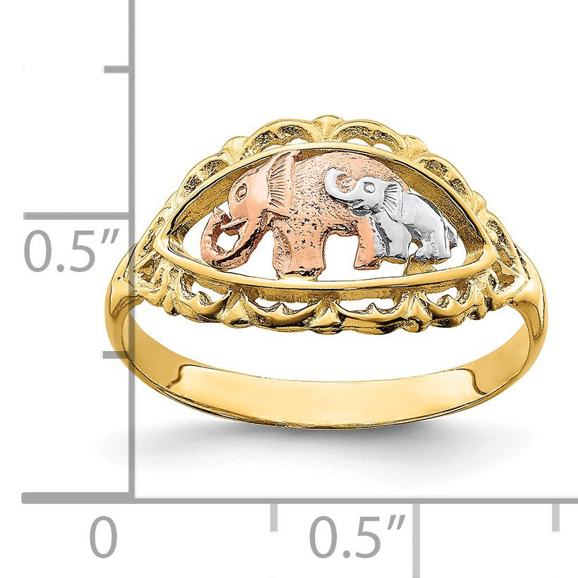 14k Two-tone with White Rhodium Two Elephants Ring