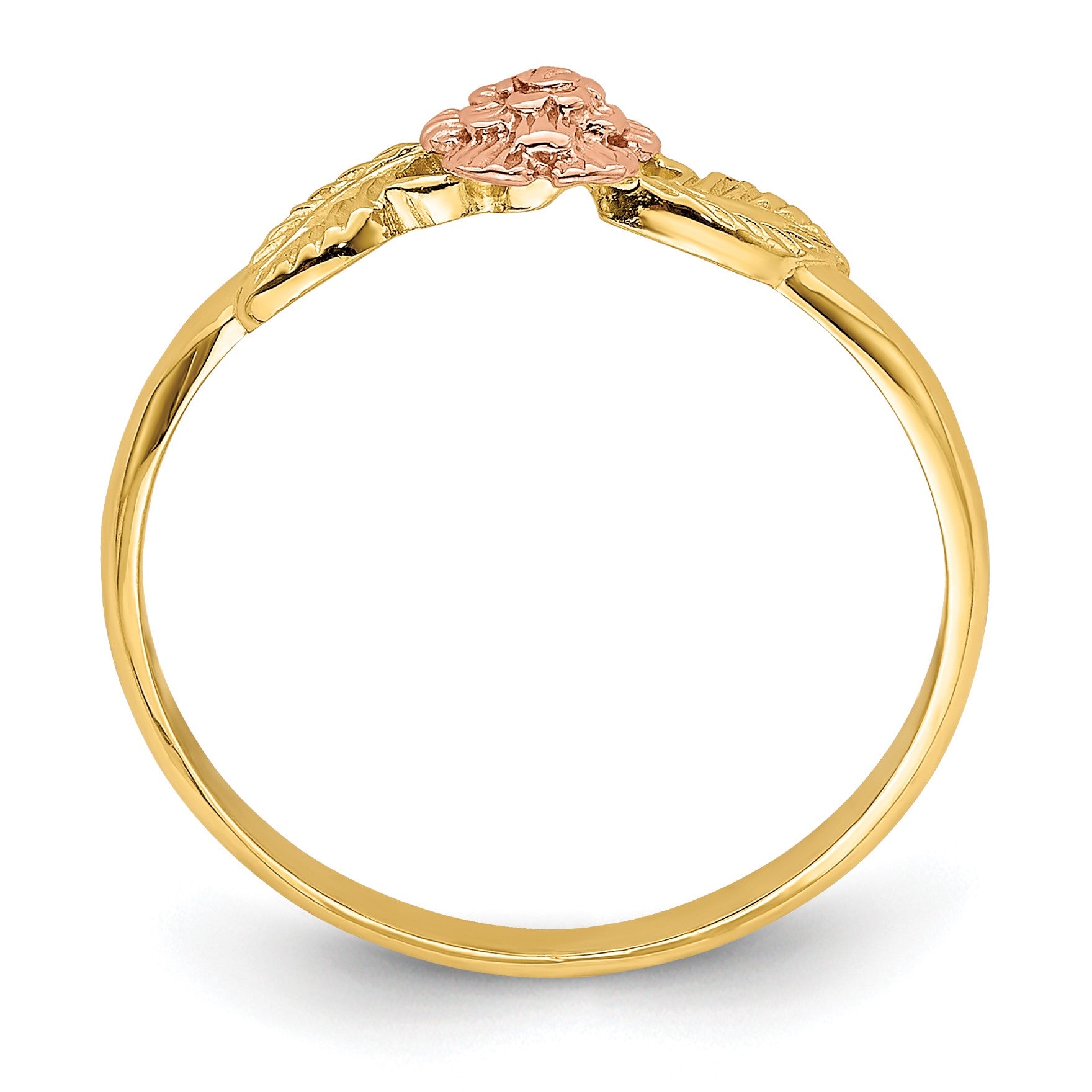 14k Two-tone Diamond-cut Leaves with Flower Ring