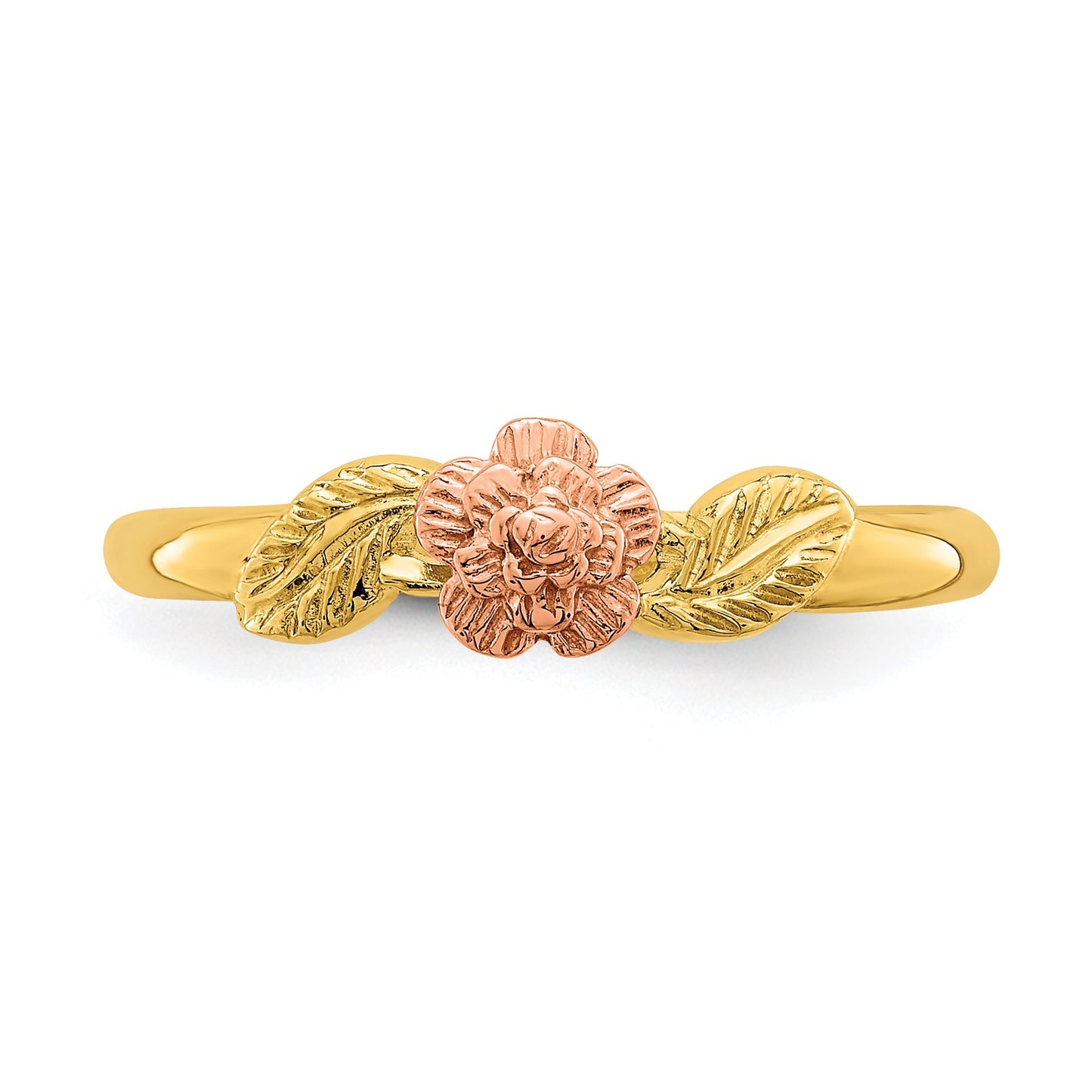 14k Two-tone Diamond-cut Leaves with Flower Ring