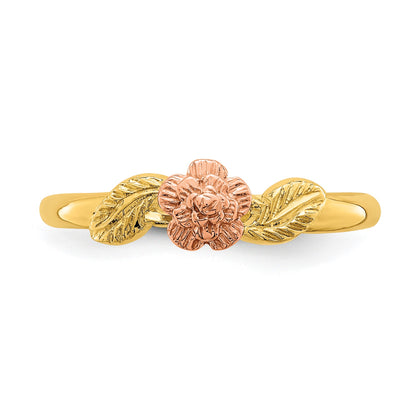 14k Two-tone Diamond-cut Leaves with Flower Ring