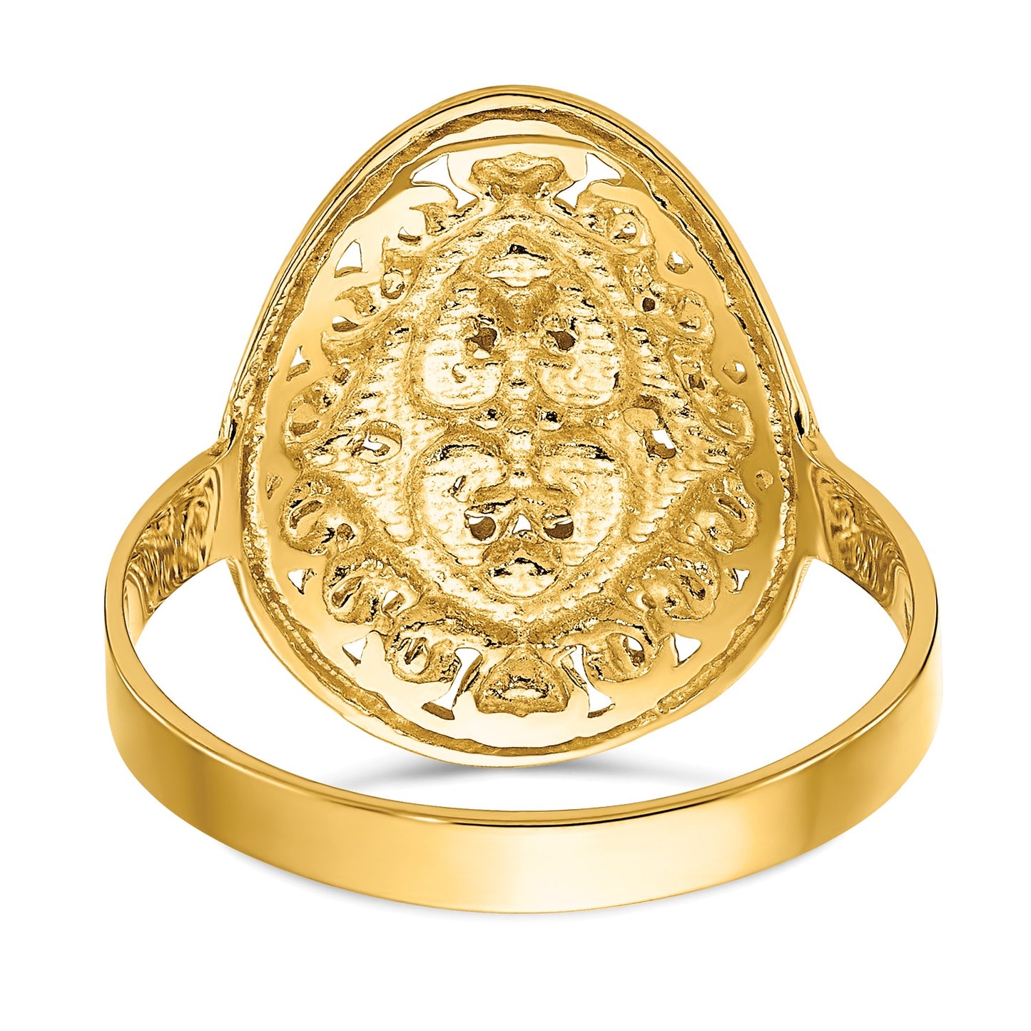 14k and White Rhodium Oval Shield and Hearts Ring