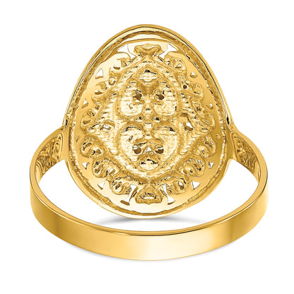 14k and White Rhodium Oval Shield and Hearts Ring
