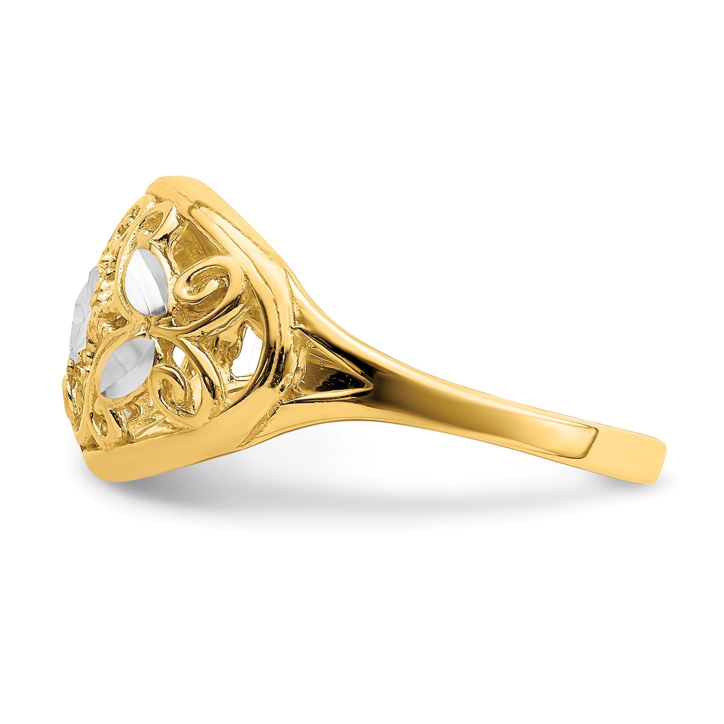 14K and White Rhodium Diamond-cut Oval Filigree Ring