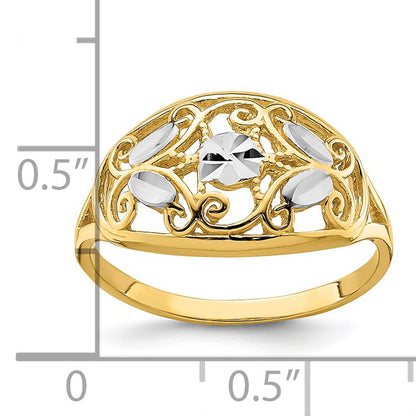 14K and White Rhodium Diamond-cut Oval Filigree Ring