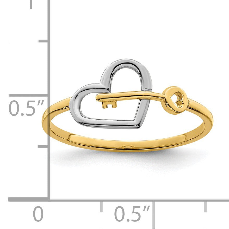 14k and White Rhodium Heart and Key Ring