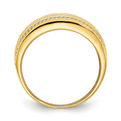 14K Polished Diamond-cut Chevron Mesh Fancy Dome Ring