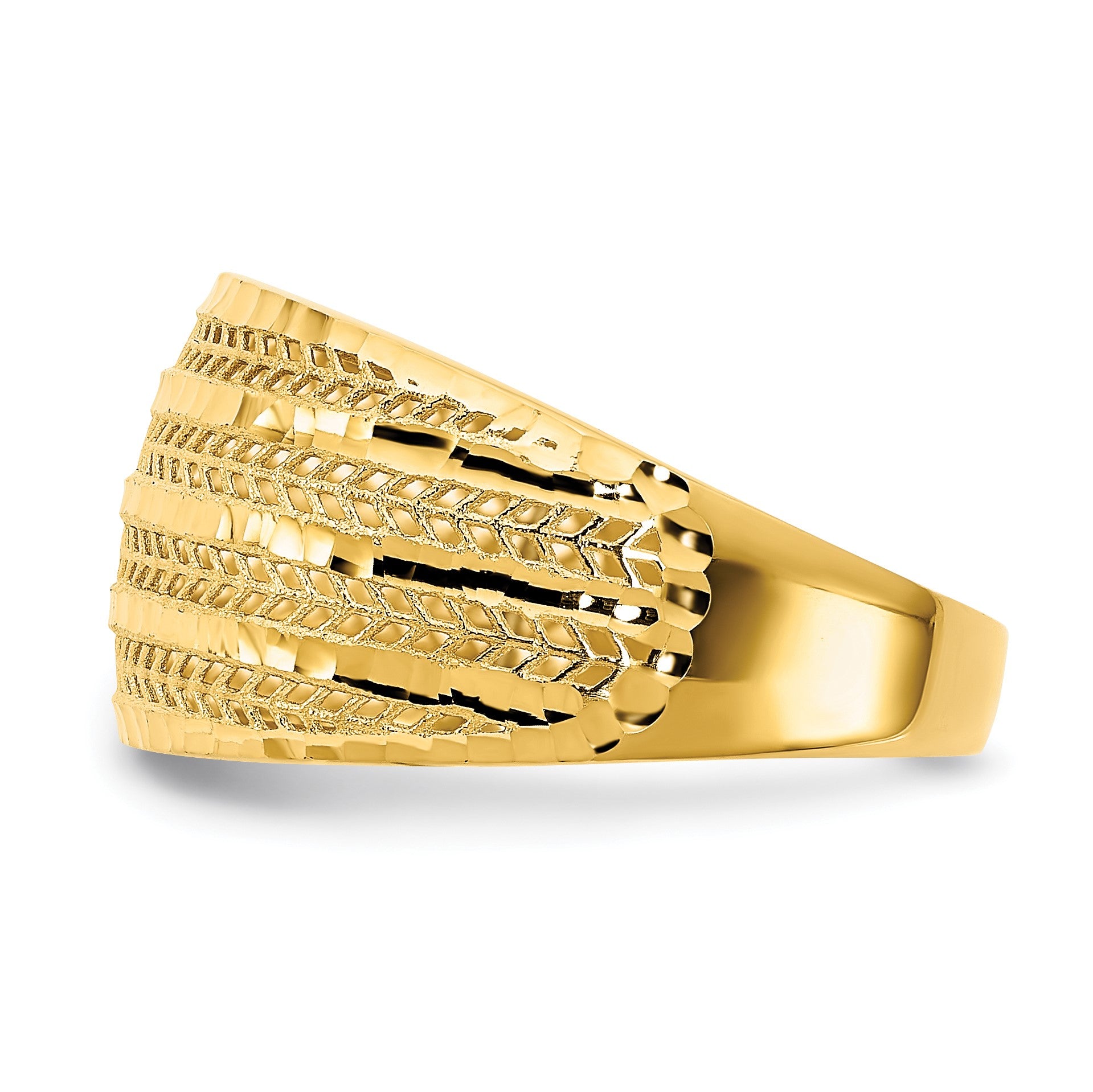 14K Polished Diamond-cut Chevron Mesh Fancy Dome Ring