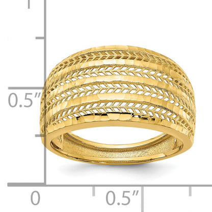 14K Polished Diamond-cut Chevron Mesh Fancy Dome Ring