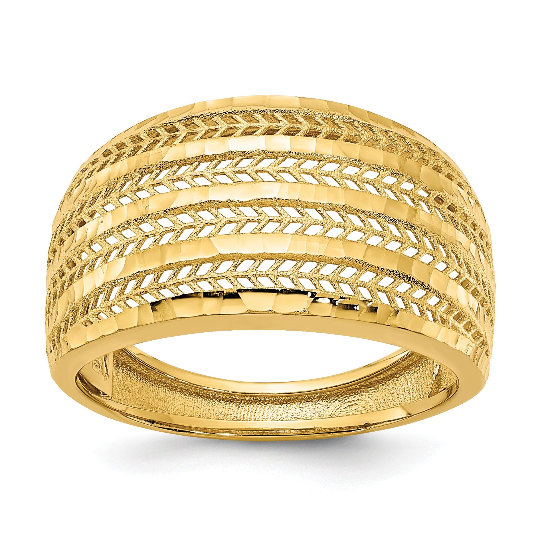 14K Polished Diamond-cut Chevron Mesh Fancy Dome Ring