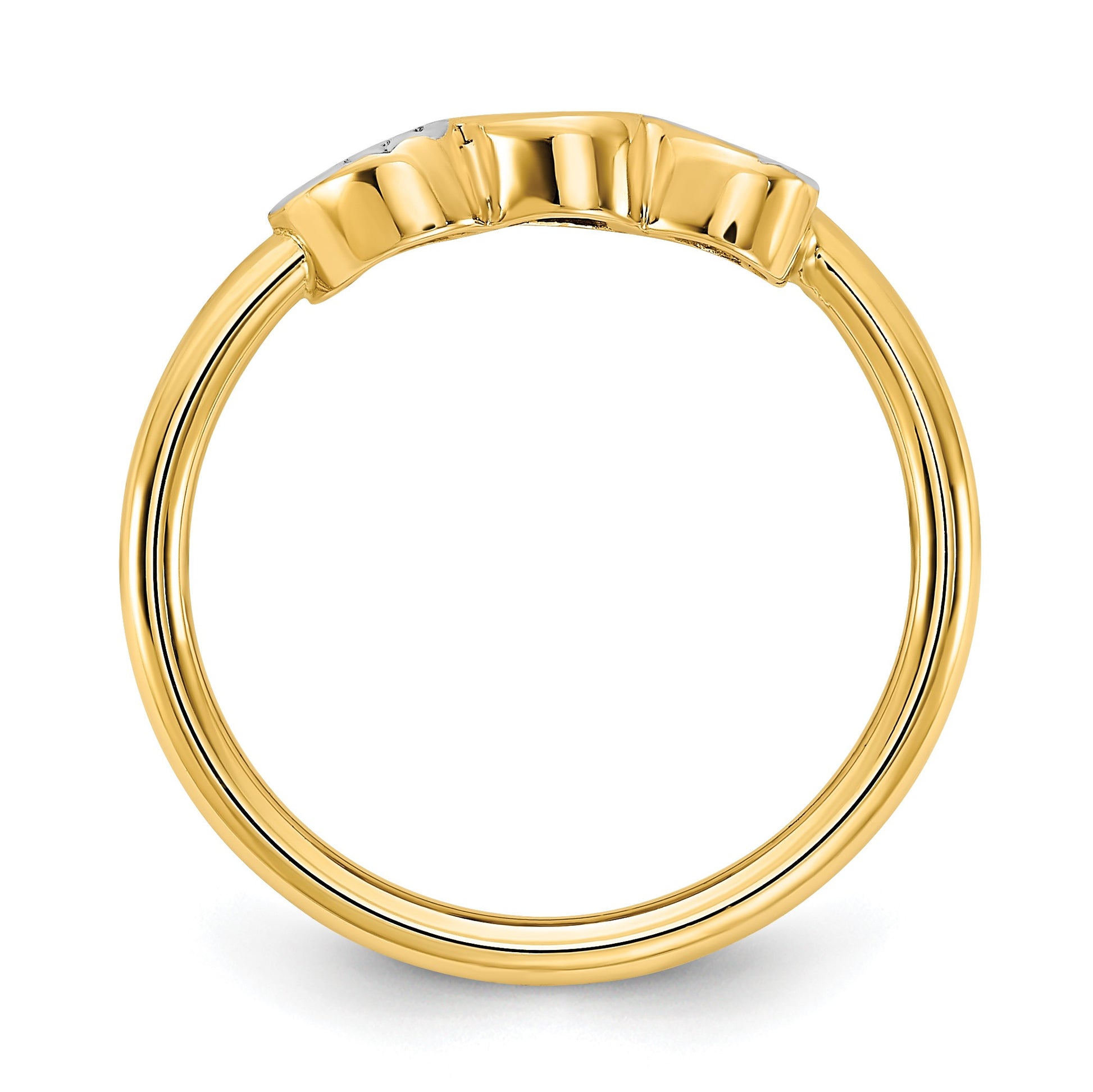 14K and White Rhodium Diamond-cut Hearts Ring